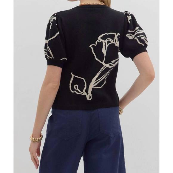 NEW ENTRO short sleeve pullover sweater in black/white - Picture 3 of 4